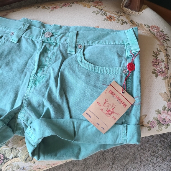 True Religion Jayde Light Emerald Boyfriend Fit Shorts - Picture 3 of 9